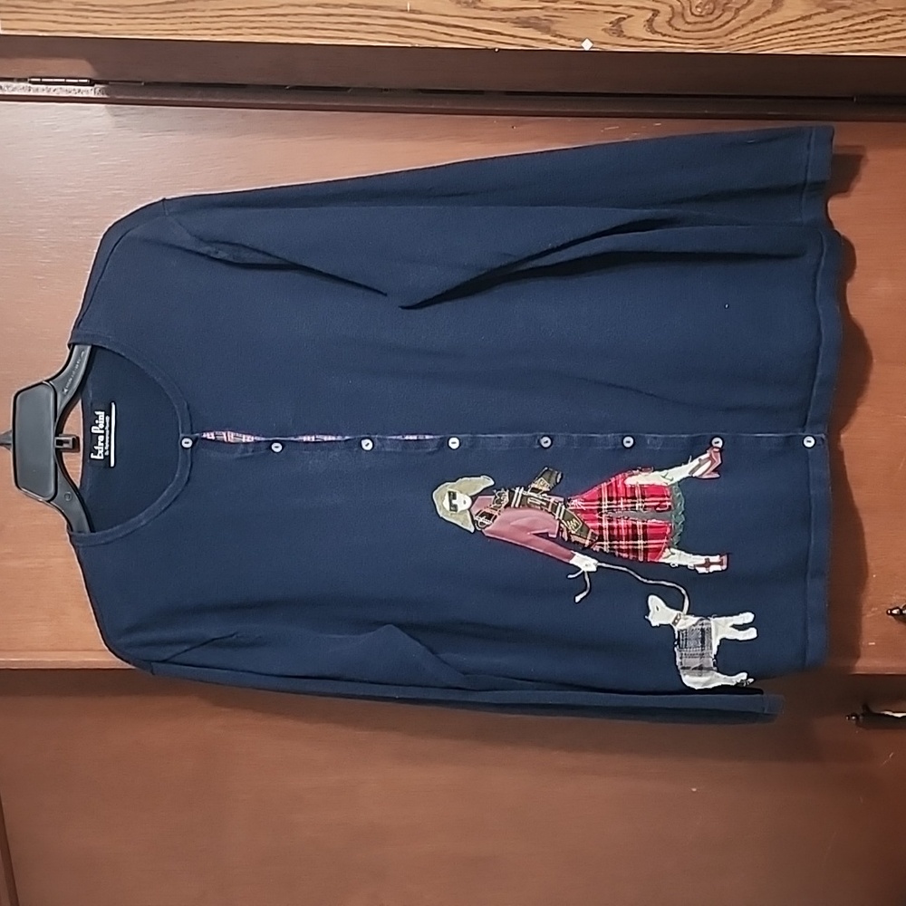 Extra Point by Reference Point Woman & Dog Applique Cardigan